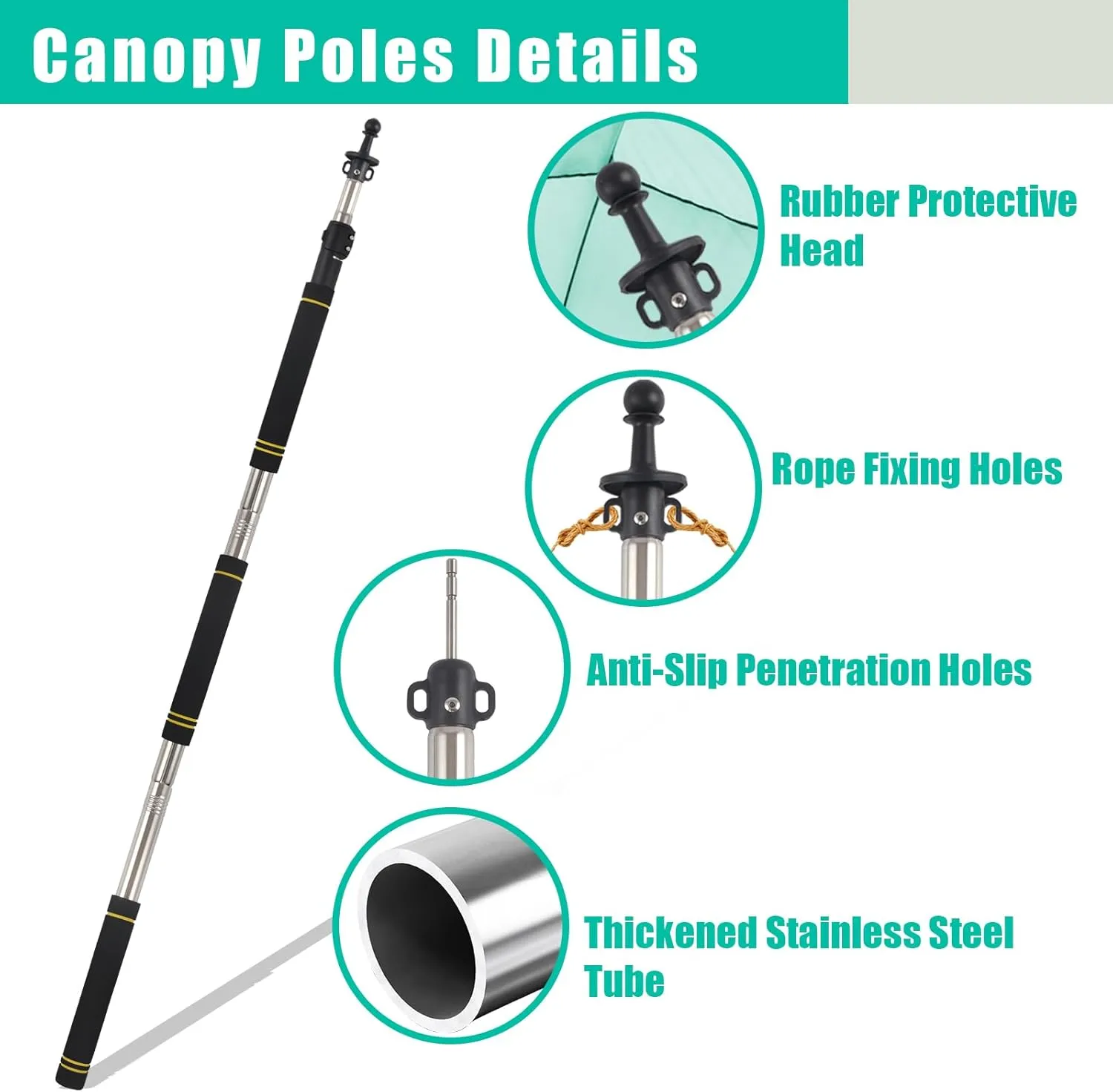 Tarp Poles,Tent Poles Set of 2 2Ft to 6Ft Replacement Canopy Poles Heavy Duty Telescoping Tent Poles for Tarp Outdoor Camping Awning Poles Adjustable Sturdy Durable Shade Cloth Poles