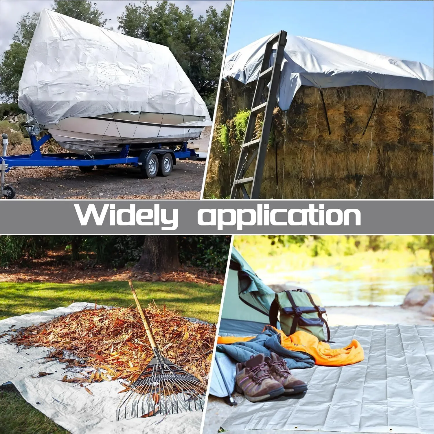 Tarps Heavy Duty Waterproof 24' x 50' - 18 Mil Silver Poly Tarp Cover, UV & Rip Resistant Tarpaulin with Grommets and Reinforced Edges for Roof, Patio, Camping, Boat, Pool, Finished Size