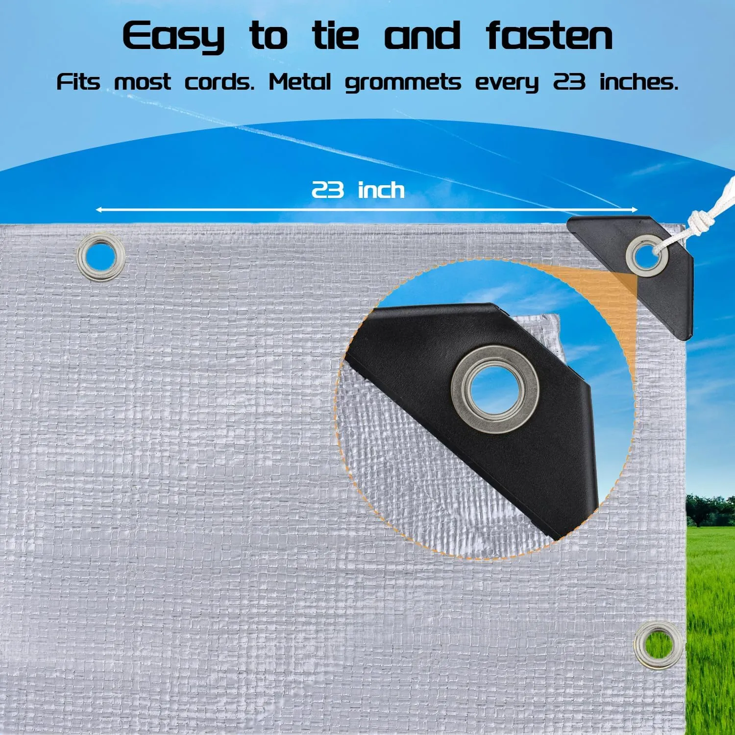 Tarps Heavy Duty Waterproof 24' x 50' - 18 Mil Silver Poly Tarp Cover, UV & Rip Resistant Tarpaulin with Grommets and Reinforced Edges for Roof, Patio, Camping, Boat, Pool, Finished Size