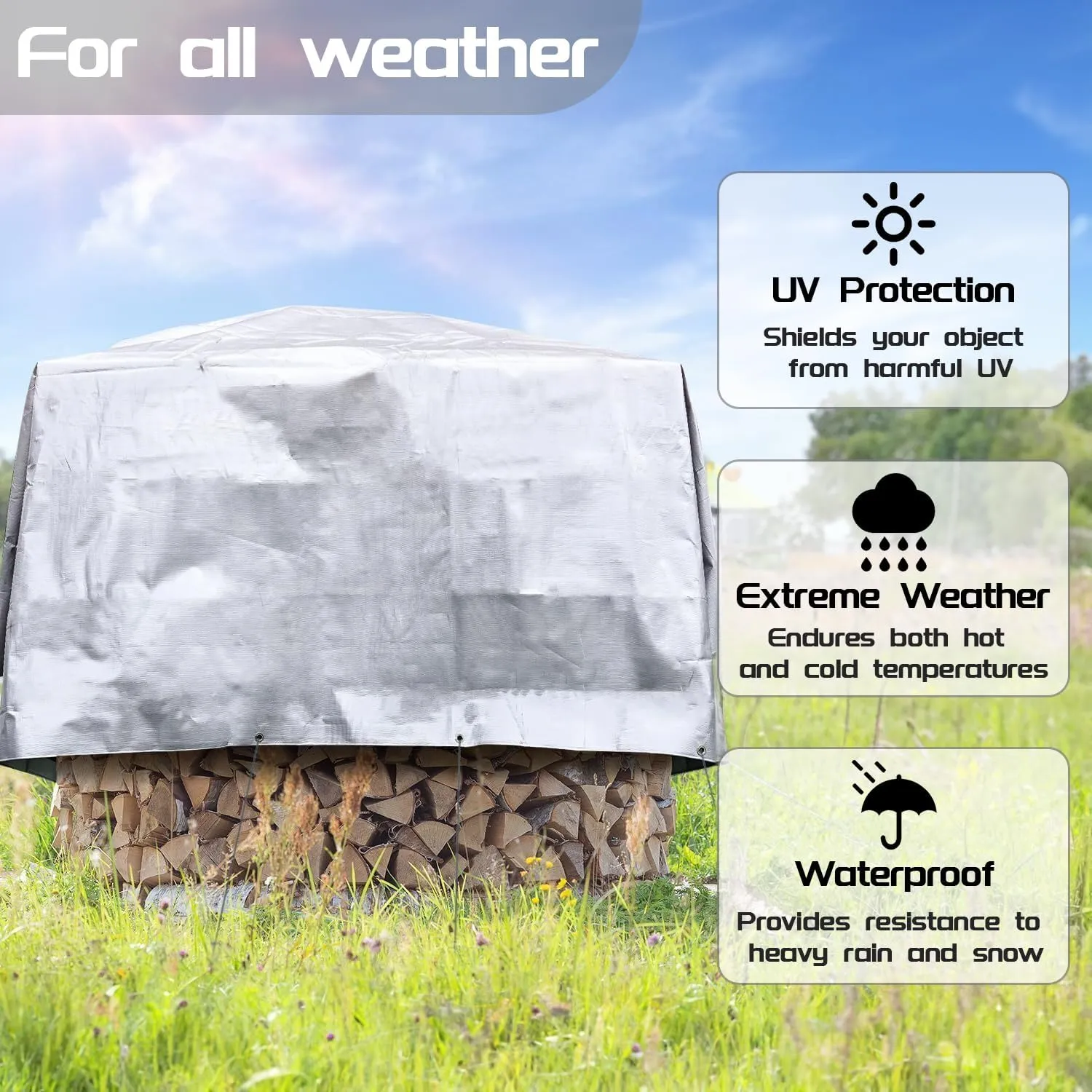 Tarps Heavy Duty Waterproof 24' x 50' - 18 Mil Silver Poly Tarp Cover, UV & Rip Resistant Tarpaulin with Grommets and Reinforced Edges for Roof, Patio, Camping, Boat, Pool, Finished Size