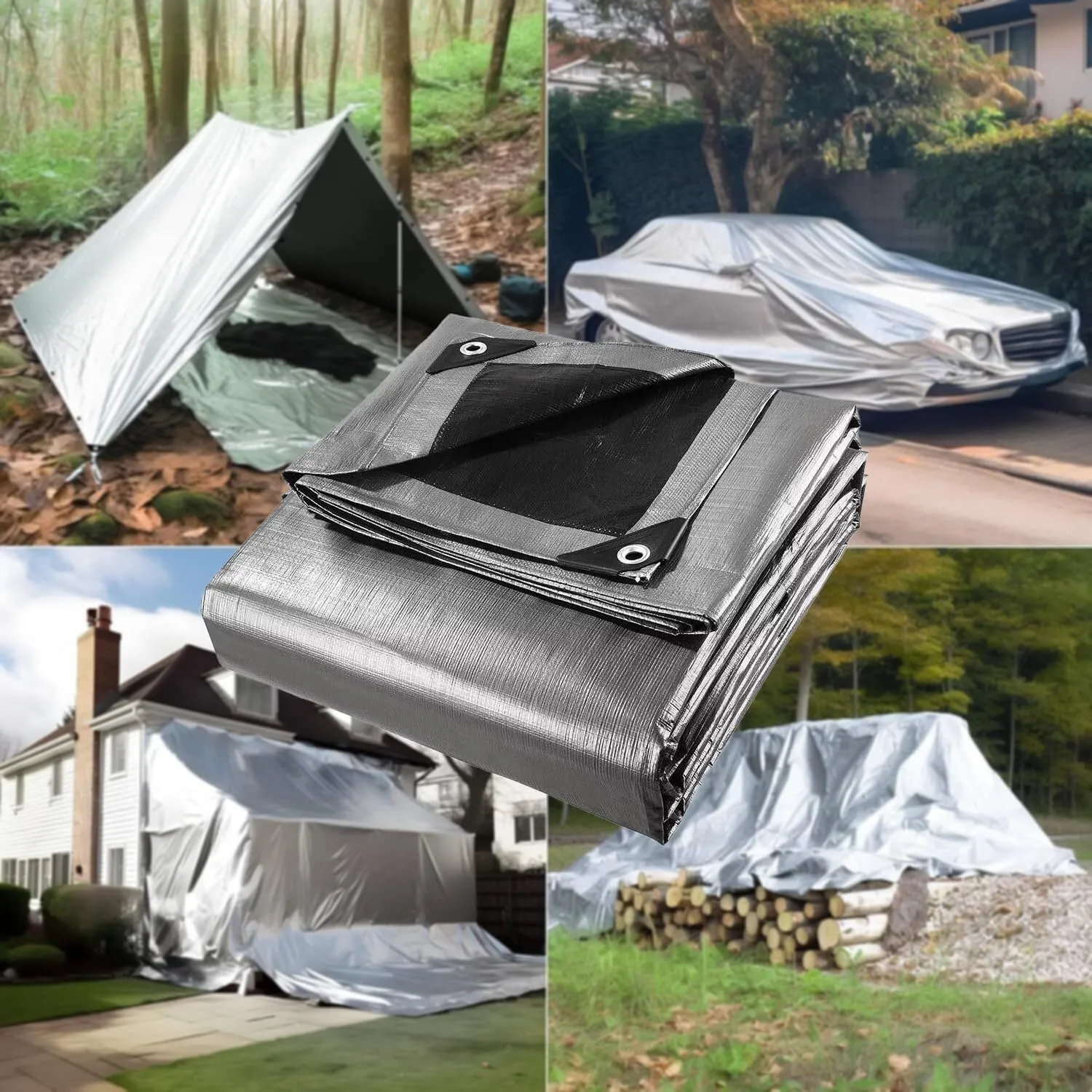 Tarps Heavy Duty Waterproof 24' x 50' - 18 Mil Silver Poly Tarp Cover, UV & Rip Resistant Tarpaulin with Grommets and Reinforced Edges for Roof, Patio, Camping, Boat, Pool, Finished Size