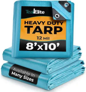 Tarps Heavy Duty Waterproof 8x10-12 mil Thick Camping Tent - Blue Tarp 8x10 UV Resistant, Rip & Tear Proof with Metal Grommets – Multipurpose Use for Camping, Tent, Boat, RV, Car, & Pool Cover