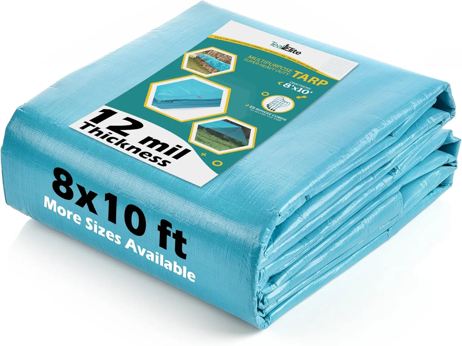 Tarps Heavy Duty Waterproof 8x10-12 mil Thick Camping Tent - Blue Tarp 8x10 UV Resistant, Rip & Tear Proof with Metal Grommets – Multipurpose Use for Camping, Tent, Boat, RV, Car, & Pool Cover