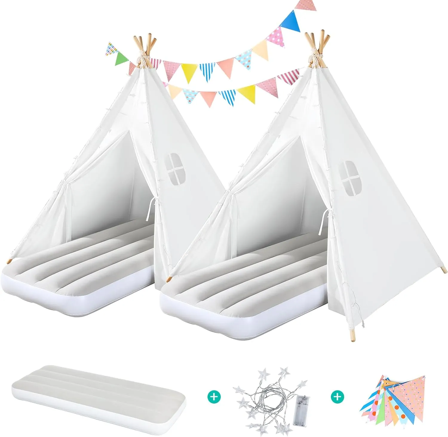 Teepee Play Tent for Kids with Gifts Coloured Flag, Feathers and Carry Case, Indoor Outdoor Playhouse for Baby Toddler, Teepee Toys for Boys and Girls