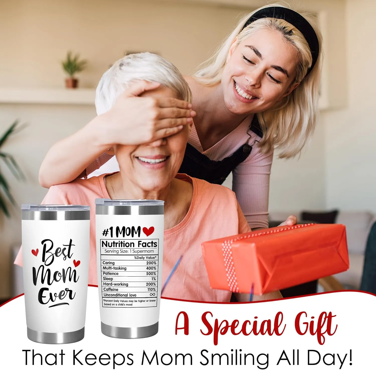 TEEZWONDER Gifts for Mom from Daughter Son - 20 oz Stainless Steel Insulated Coffee Tumbler with Lid - Mom Birthday Gifts for Women, Mama Gift Ideas, Insulated Tumblers for Women