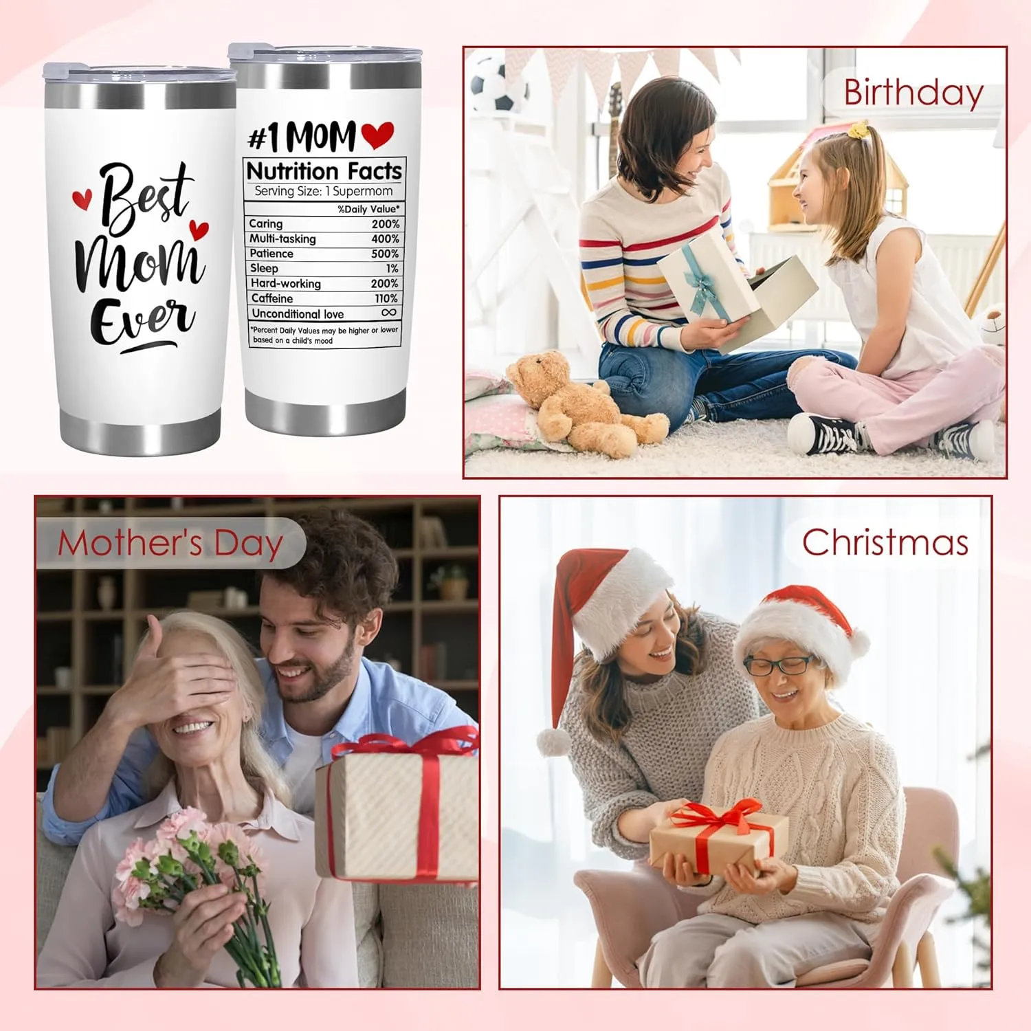 TEEZWONDER Gifts for Mom from Daughter Son - 20 oz Stainless Steel Insulated Coffee Tumbler with Lid - Mom Birthday Gifts for Women, Mama Gift Ideas, Insulated Tumblers for Women