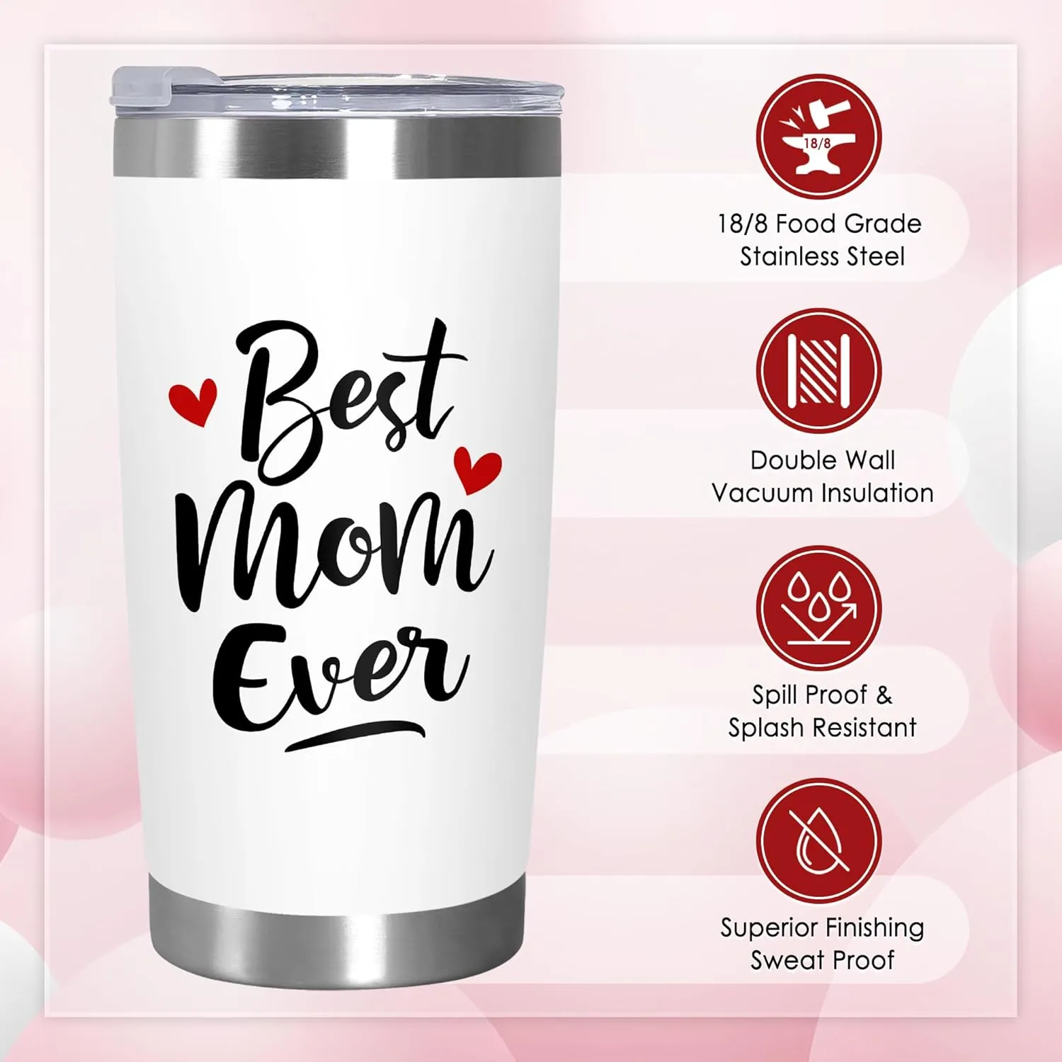 TEEZWONDER Gifts for Mom from Daughter Son - 20 oz Stainless Steel Insulated Coffee Tumbler with Lid - Mom Birthday Gifts for Women, Mama Gift Ideas, Insulated Tumblers for Women