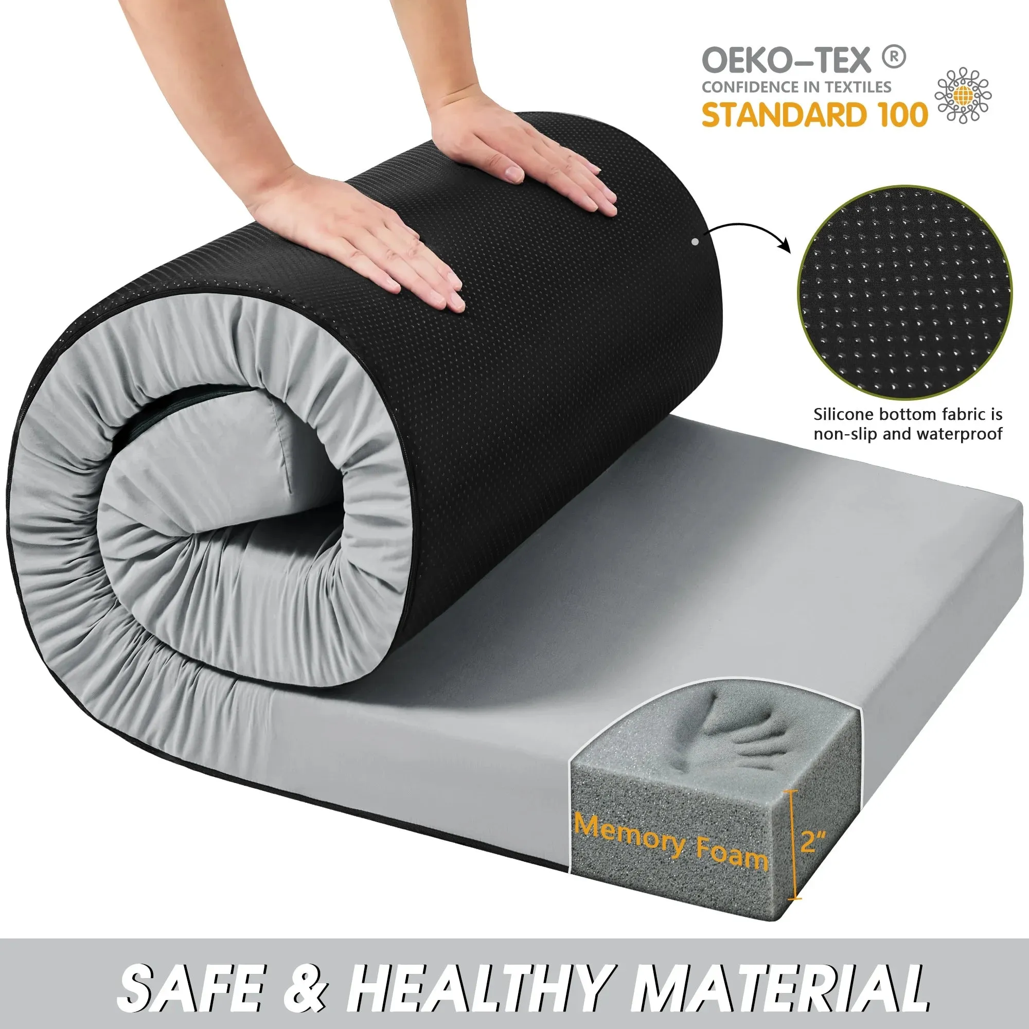 Teler CertiPUR-US 2" Memory Foam Camping Mattress Pad, Portable Sleeping Pad for Camping, Car, Tent SUV Cot Mattress