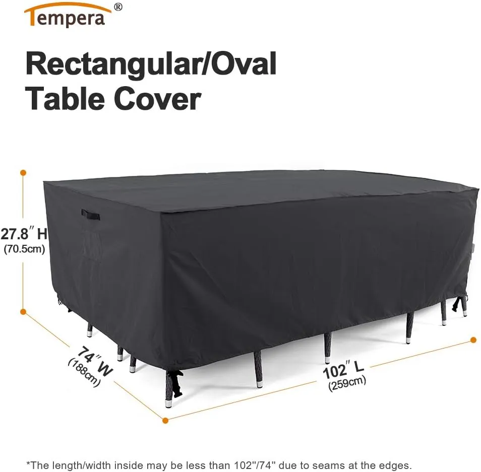Tempera Outdoor Dining Set Cover for Outside Table and Chairs, Square Patio Table Covers for Outdoor Furniture, Anti-Fading, Windproof, 102''L x 74''W x 27.8''H, Space Grey