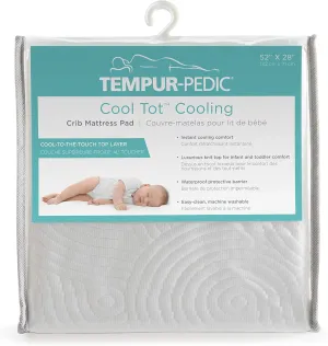 Tempur-Pedic Cool Tot Cooling Fitted Waterproof Infant and Baby Crib Mattress Protector Pad & Toddler Bed Cover, Comfortable and Luxurious Topper, Machine Washable and Dryer Friendly, 52” x 28”- White