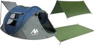 Tent Footprint   Pop Up Tent, Waterproof 4 Person Camping Tent & Tent Ground Cloth Family Camping Tents Ground Sheet Mat with 6 Tent Stakes
