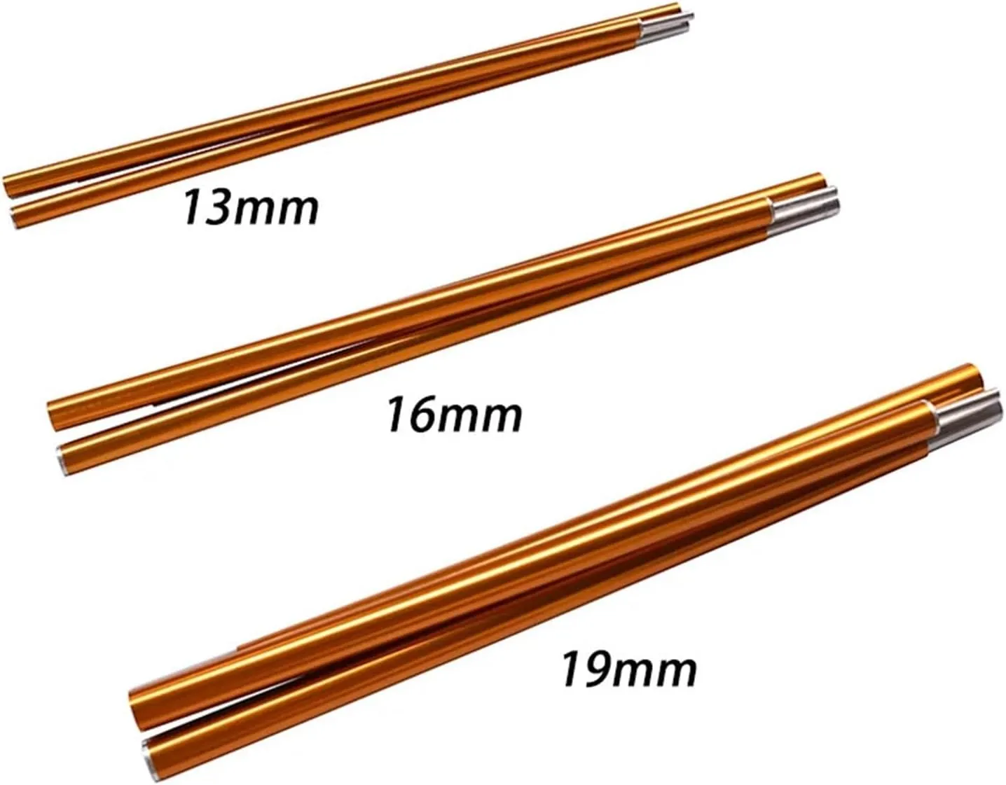 Tent Poles 120CM Long Diameter 13MM/16MM/19MM Black/RED Color Tent Rod Support Pole Shelter Tarp Canopy Aluminium Alloy(16MM Yellow Pin tip)