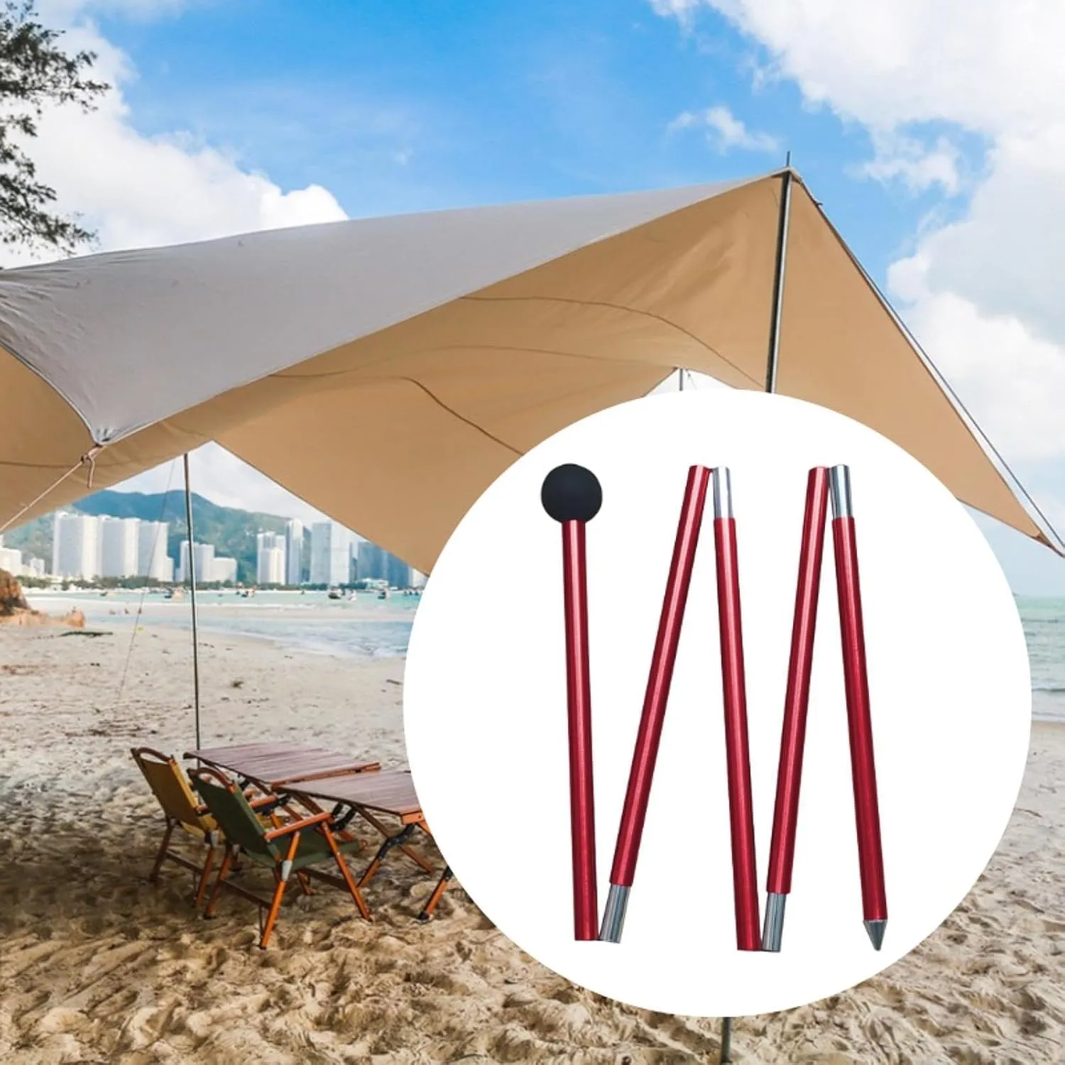 Tent Rod Canopy Rod Bracket 2M Multifunctional,Five Sections Shelter Building Tarp Pole Tent Pole for Hiking Beach Outdoor