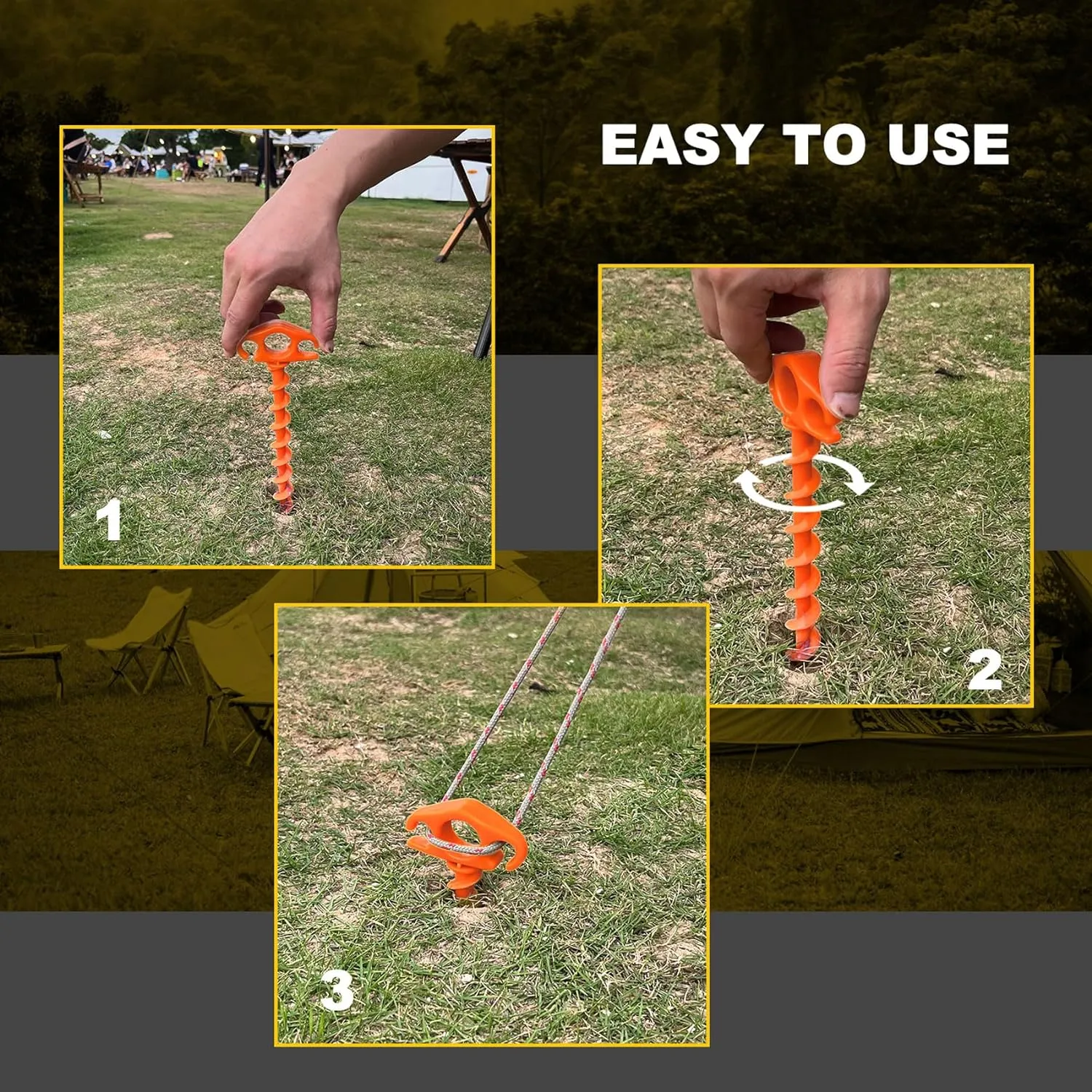 Tent Stakes Sand Stakes for Beach Tent Spiral Anchor Stakes 9.4 Inch Heavy Duty Screw Canopy Stakes for Camping, Hiking and More (10, Orange)