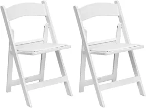TentandTable White Resin Folding Chairs - Set of 2 Lightweight Stackable Chairs with Padded Seats - Durable 1000LB Capacity - Comfortable Indoor/Outdoor Event Chairs for Weddings, Parties, and More