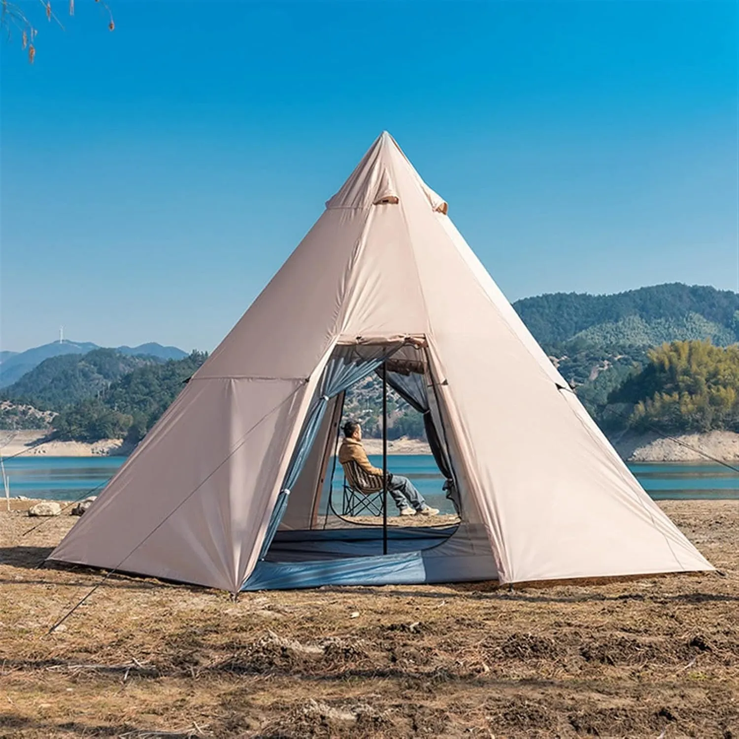 Tents Outdoor Pyramid Tent 3-4 Person Family Camping Picnic Backpacking Hiking Double Tents Travel Equipment 340 * 290cm