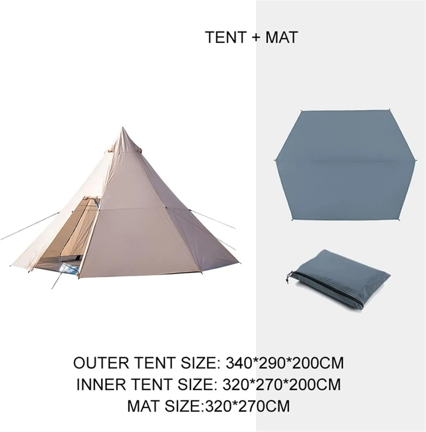 Tents Outdoor Pyramid Tent 3-4 Person Family Camping Picnic Backpacking Hiking Double Tents Travel Equipment 340 * 290cm