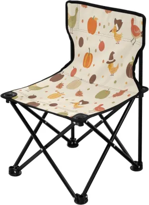 Thanksgiving Cartoon Turkey Portable Outdoor Folding Chair Anti-Slip Padded Oxford Cloth Stool Camping Chair Small for Beach Hiking Fishing Gardening Quad Camp Chair