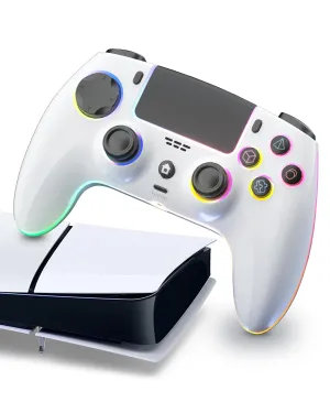 ThinTree Wireless Controller Compatible for PS-5/Pro/Slim//PC, 7 RGB LED Mode & haptic Feedback & 1500 mAH Battery & Motion Sensing, 3.5mm Audio Jack (White and Black)
