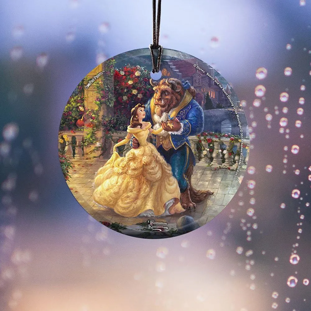 Thomas Kinkade Disney Dancing in The Moonlight Beauty and The Beast 3.5” Starfire Prints Hanging Glass Print Accessory
