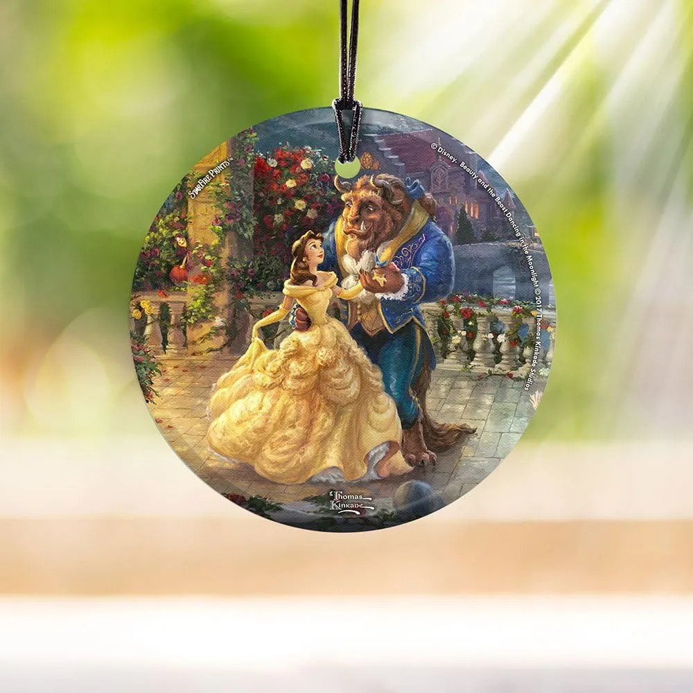 Thomas Kinkade Disney Dancing in The Moonlight Beauty and The Beast 3.5” Starfire Prints Hanging Glass Print Accessory
