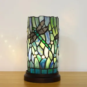 Tiffany Style Table Lamp for Bedroom Baroque Stained Glass Nightstand Bedside Night Lamp Party Light Hand-Made Art Home Deco Christmas Gifts W/ 2 LED Bulbs (3 Color Temperatures Flame Bulb)