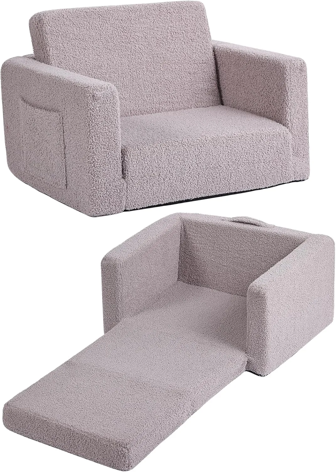 Tiita Kids Sofa, 2-in-1 Todder Couch, Convertible Children Couch to Lounger, Flip Out Kids Sofa Chair, Toddler Armrest Chair Bed, Folding Kids Play Sofa for Girl or Boy (Grey)