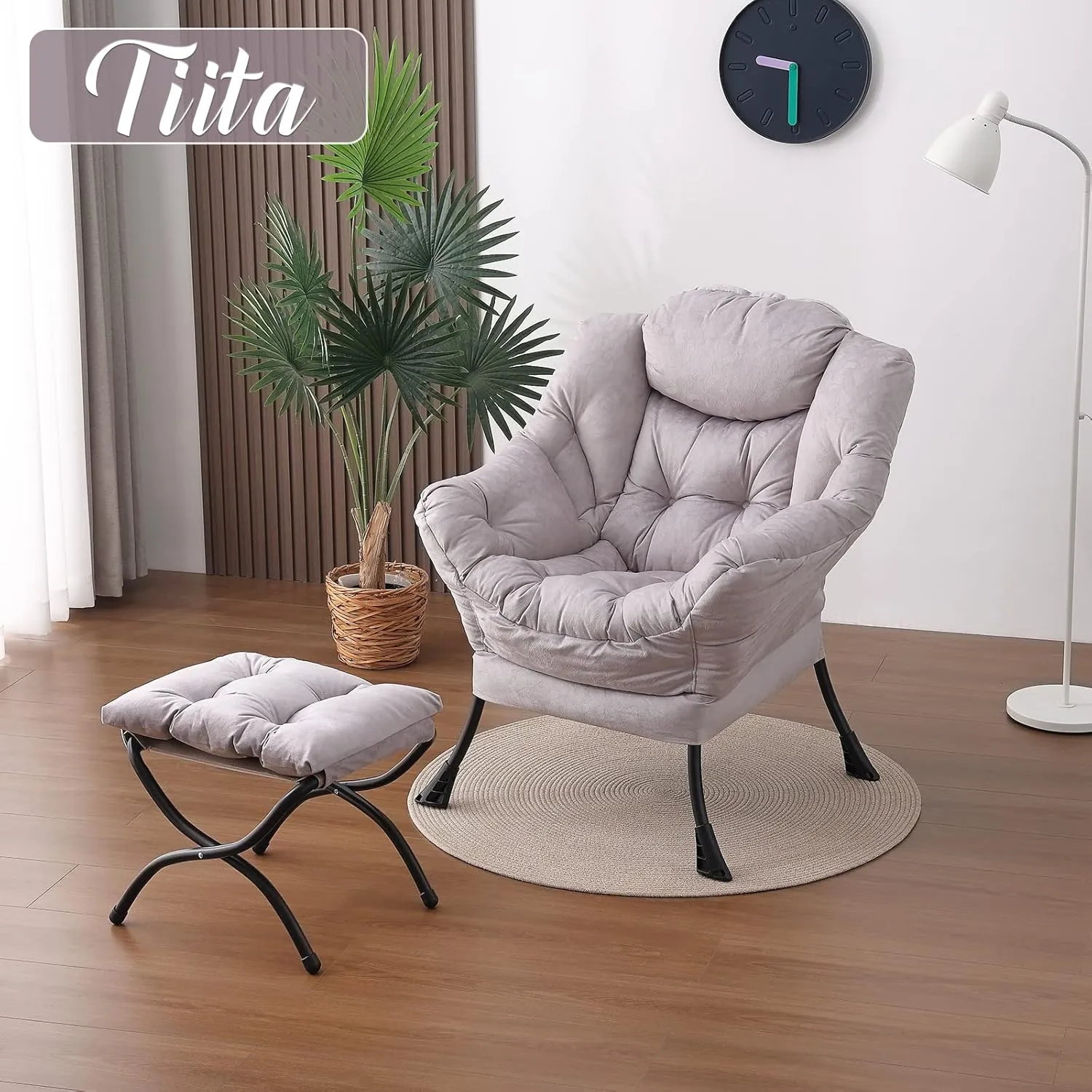 Tiita Modern Lazy Chair with Ottoman, Large Accent Armchair, Leisure Sofa Armchair with Footrest for Bedroom, Living Room, and Dorm Rooms