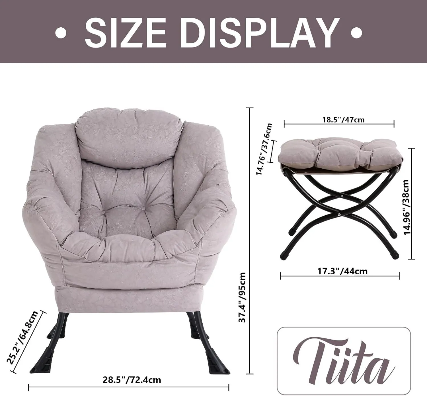 Tiita Modern Lazy Chair with Ottoman, Large Accent Armchair, Leisure Sofa Armchair with Footrest for Bedroom, Living Room, and Dorm Rooms