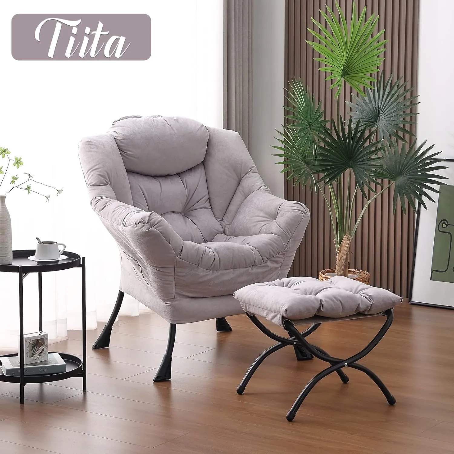 Tiita Modern Lazy Chair with Ottoman, Large Accent Armchair, Leisure Sofa Armchair with Footrest for Bedroom, Living Room, and Dorm Rooms