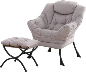 Tiita Modern Lazy Chair with Ottoman, Large Accent Armchair, Leisure Sofa Armchair with Footrest for Bedroom, Living Room, and Dorm Rooms