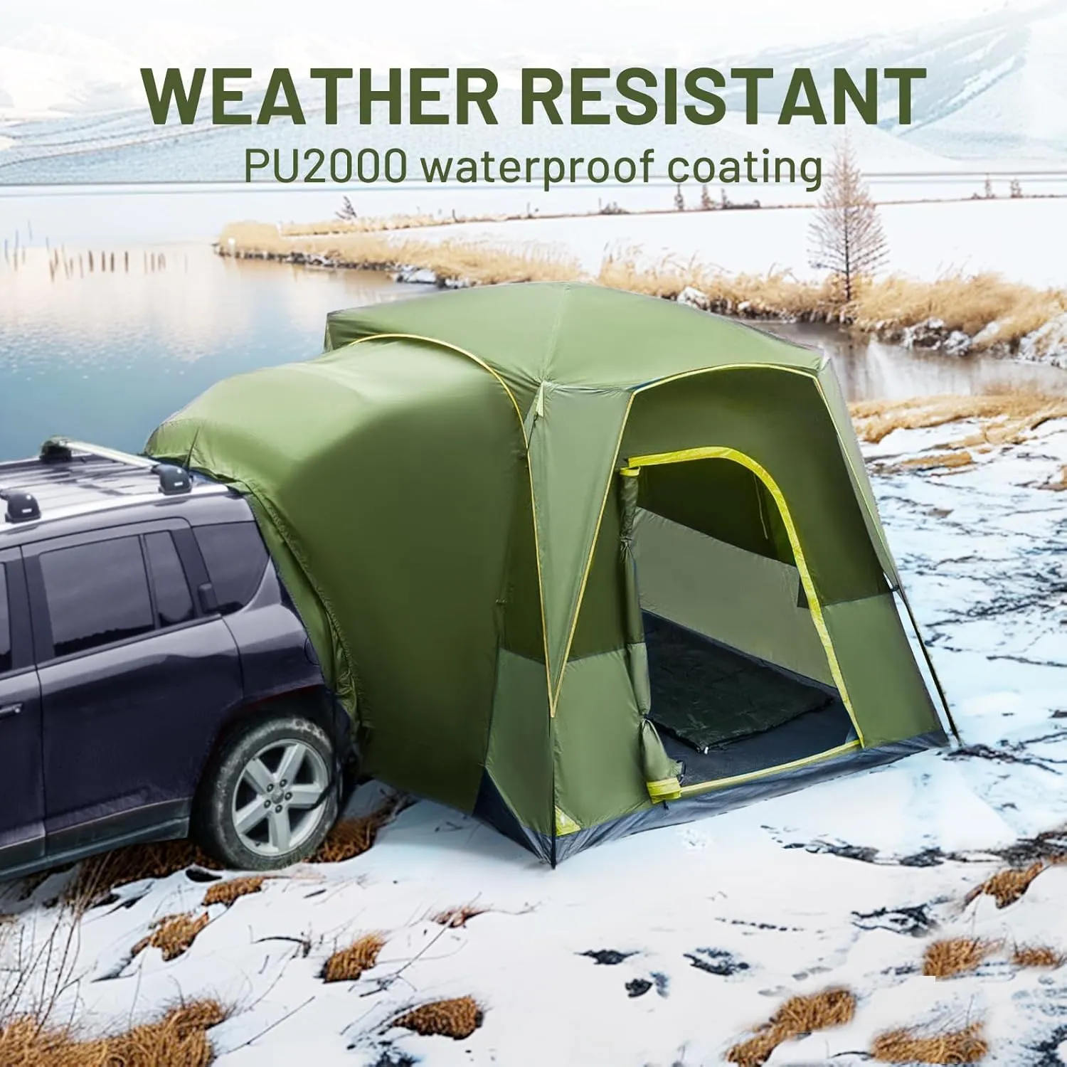 TIMBER RIDGE 5 Person SUV Tent with Movie Screen Weather Resistant Portable for Car SUV Van Camping, Includes Rainfly and Storage Bag, 10' W X 8' L X 7.1' H Green
