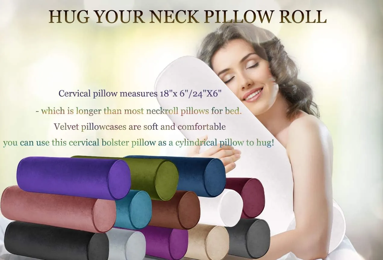 Tinbolunce Memory Foam Round Neck Pillow for Sleeping, Neck Pain Relief, Side Back Stomach Sleeper, Car or Office Chair Sofa,Cervical Bolster Length 24" x 6" Diameter (Dark Gray)