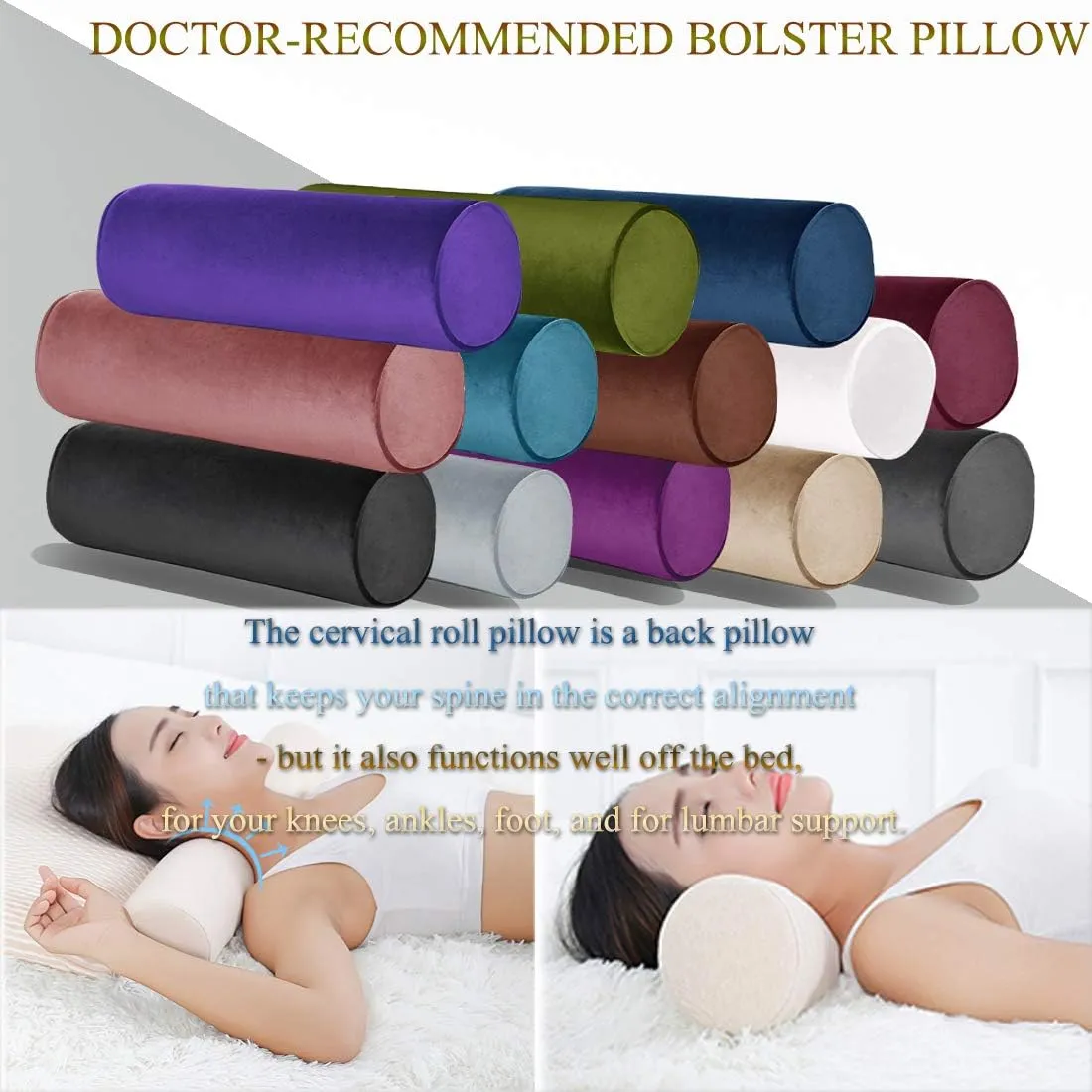 Tinbolunce Memory Foam Round Neck Pillow for Sleeping, Neck Pain Relief, Side Back Stomach Sleeper, Car or Office Chair Sofa,Cervical Bolster Length 24" x 6" Diameter (Dark Gray)