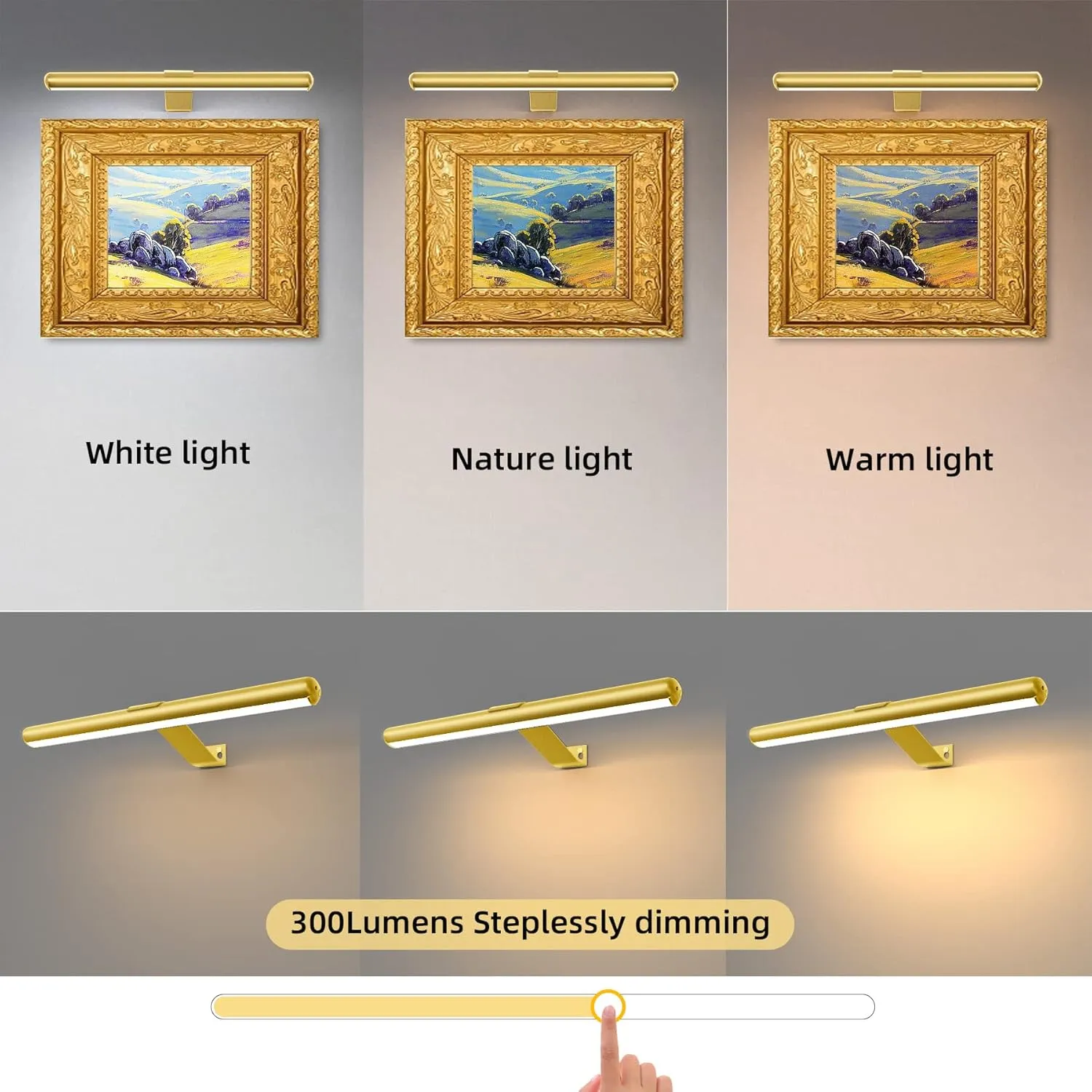 TINTINDOC Battery Operated Picture Light Painting Light with Remote, 16'' Wall Art Gallery Display Light,Full Metal Dimmable 300LM Wall Light for Picture Painting Dartboard Gallery Art