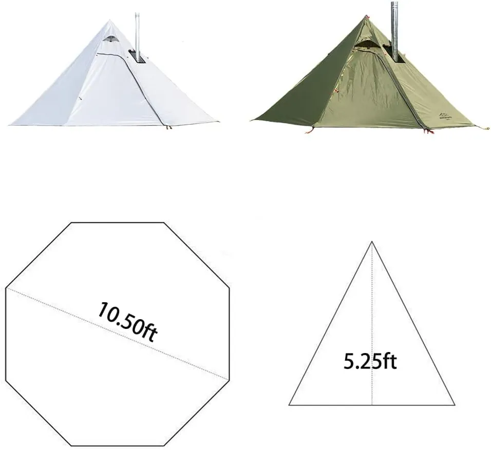 Tipi Hot Tent with Fire Retardant Stove Jack for Flue Pipes, 2~3 Person, Lightweight, Teepee Tents for Family Team Outdoor Backpacking Camping Hiking