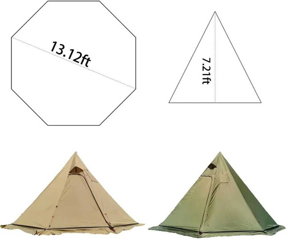 Tipi Hot Tent with Fire Retardant Stove Jack for Flue Pipes, 3~4 Person, Lightweight, Teepee Tents with Snow Skirt for Family Team Outdoor Backpacking Camping Hiking