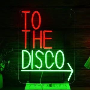 To The Disco Neon Sign Disco LED Neon Light for Wall Decor USB Powered Arrowhead Tag Led Light Sign Dimmable Neon Light Sign for Disco Bar Music Bar Bedroom Party
