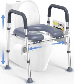 Toilet Seat Risers for Seniors, FSA HSA Eligible Raised Toilet Seat with Handles & Padded Seat, Adjustable Height & Width, 400lb Elevated Toilet Seat for Elderly, Handicap, Fit Any Toilet