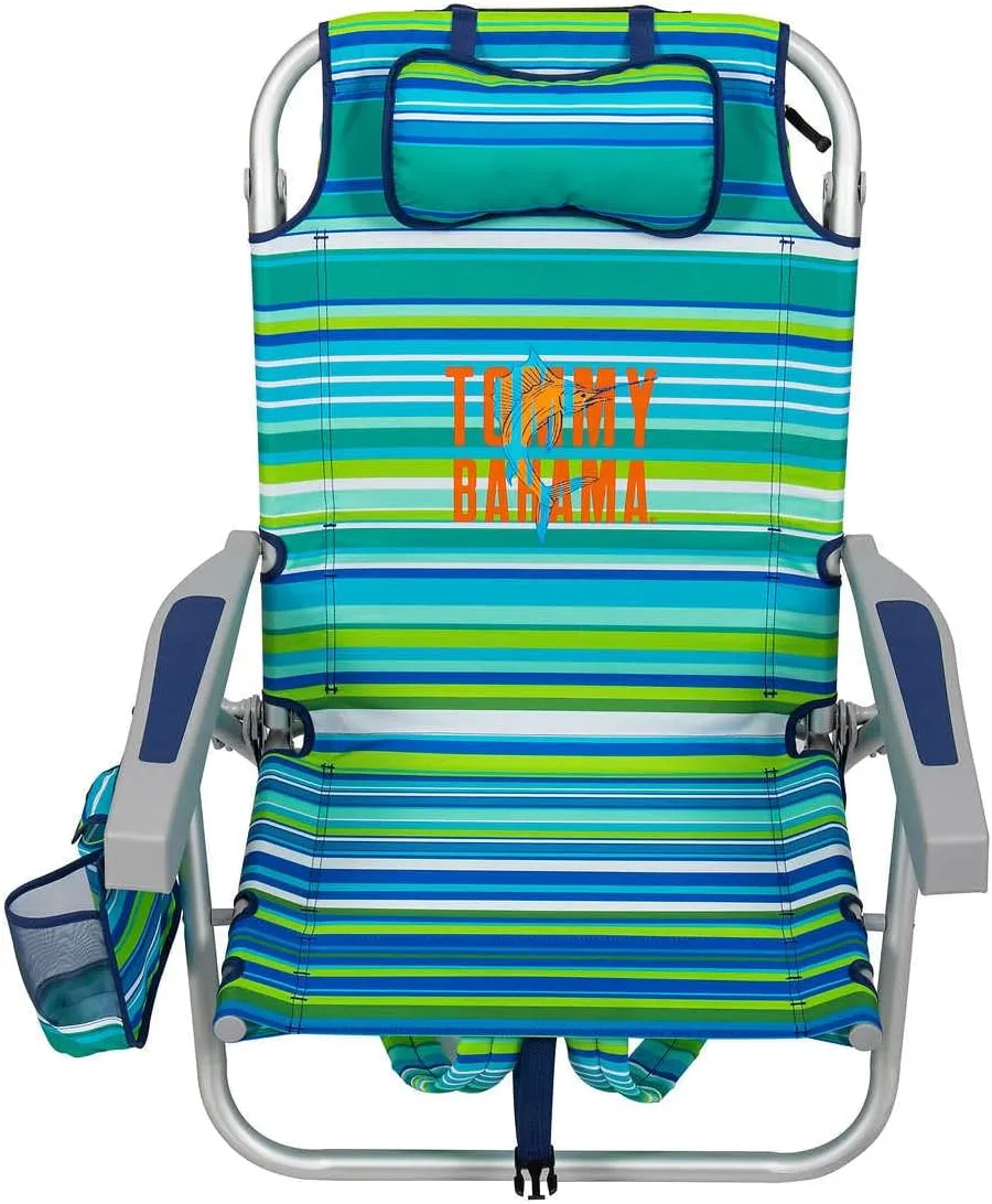 Tommy Bahama 2 Pack Backpack Beach Chair 5 Position Chair, Including Lay Flat (Green Stripes)