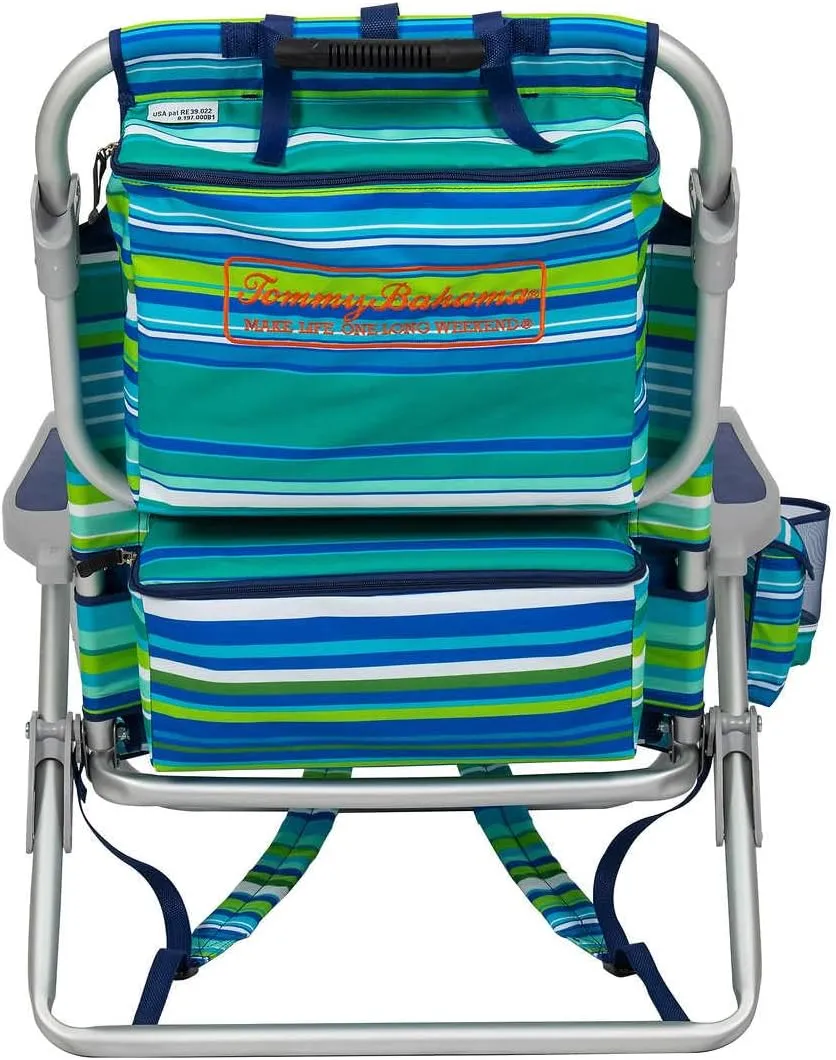 Tommy Bahama 2 Pack Backpack Beach Chair 5 Position Chair, Including Lay Flat (Green Stripes)