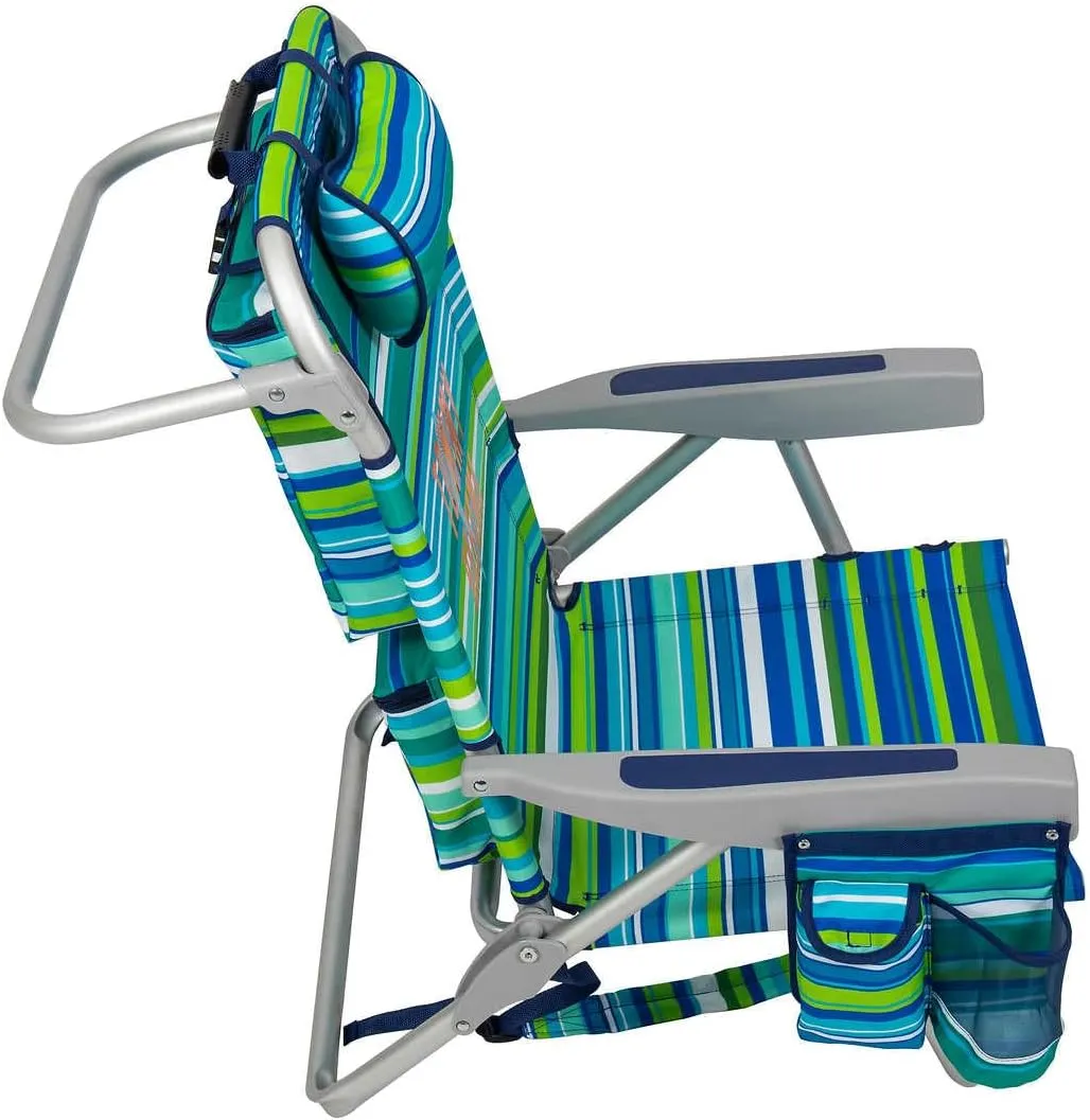 Tommy Bahama 2 Pack Backpack Beach Chair 5 Position Chair, Including Lay Flat (Green Stripes)