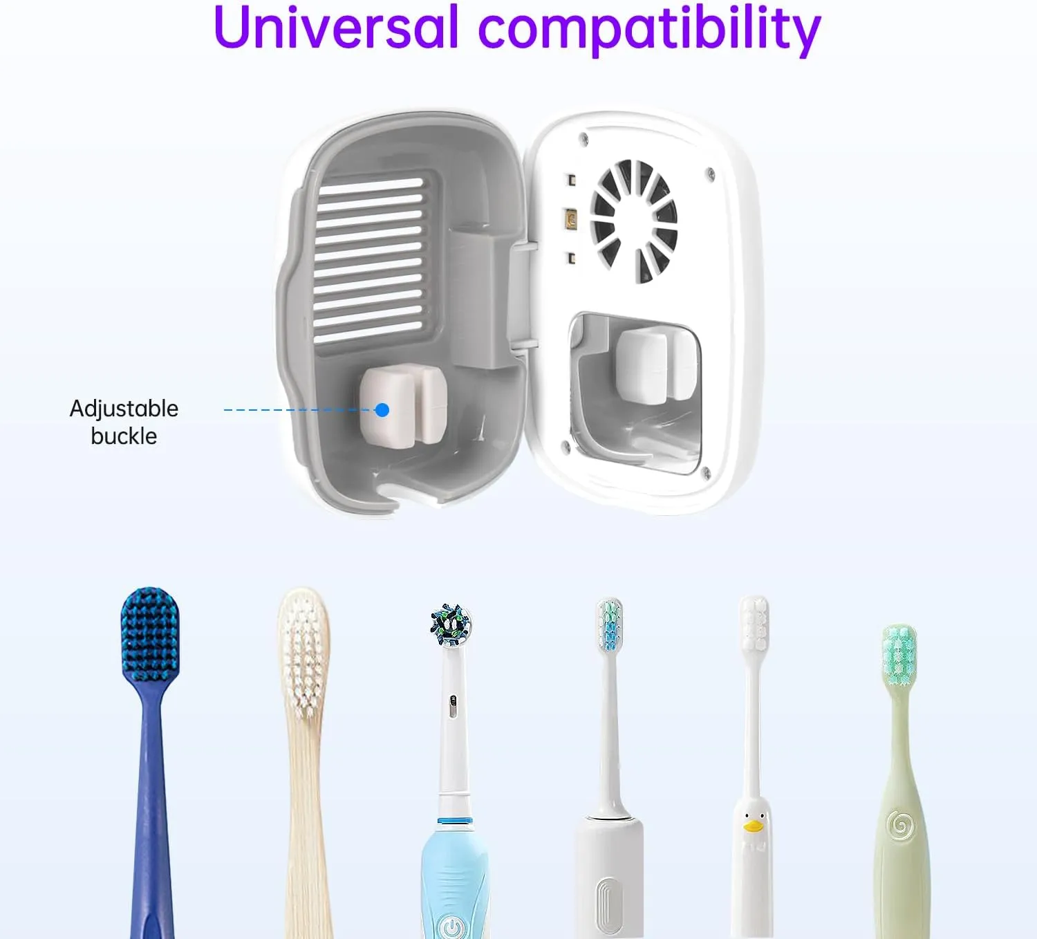 Toothbrush Holder, Toothbrush Cleaner Case, Portable USB Charging Toothbrush Cover with U V-C Light, Travel Toothbrush Holder (White-Fan)