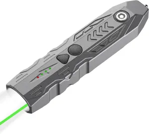 TOUGHSOUL Dual Light Source EDC Light and Green Laser Combo, 1000 Lumen Slim White LED Portable Flashlight with Built-in Rechargeable Battery for Outdoors, Emergency, Hunting (Grey)