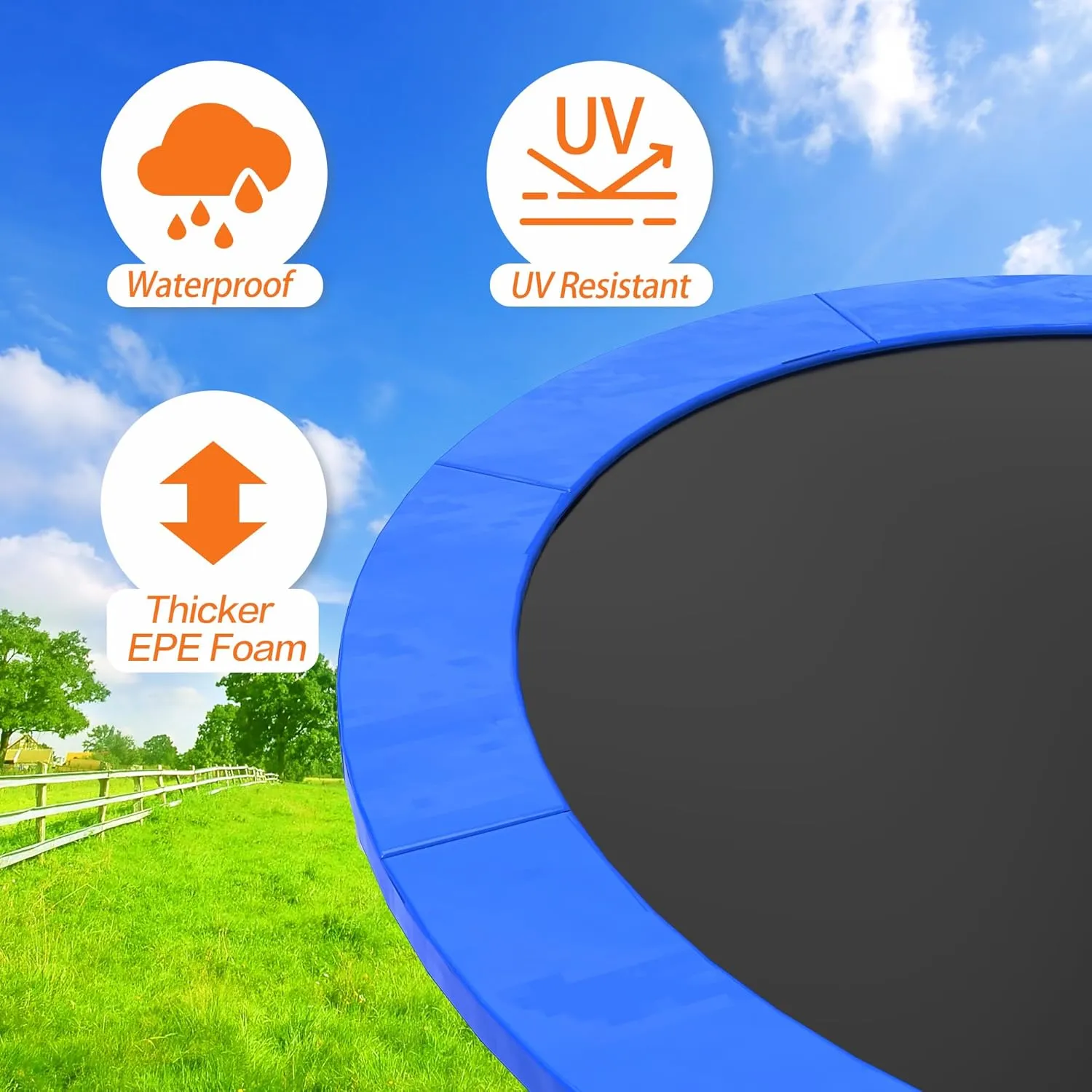 Trampoline Pad, 10ft 12ft 14ft Trampoline Replacement Safety Pad, Waterproof and Tear-Resistant Safety Spring Cover Round Frame Pad, No Hole for Pole, Trampoline Pad Replacement