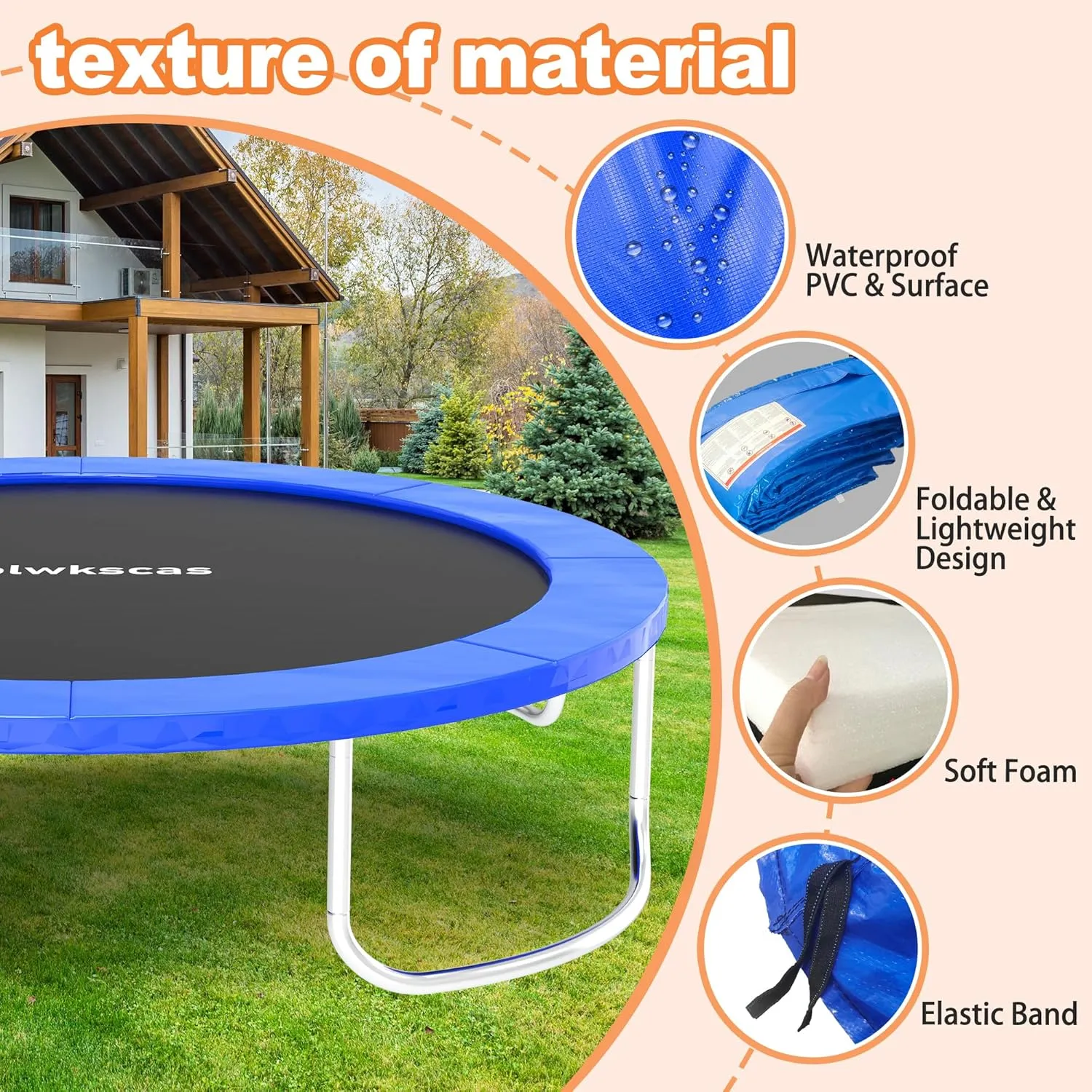 Trampoline Pad, 10ft 12ft 14ft Trampoline Replacement Safety Pad, Waterproof and Tear-Resistant Safety Spring Cover Round Frame Pad, No Hole for Pole, Trampoline Pad Replacement