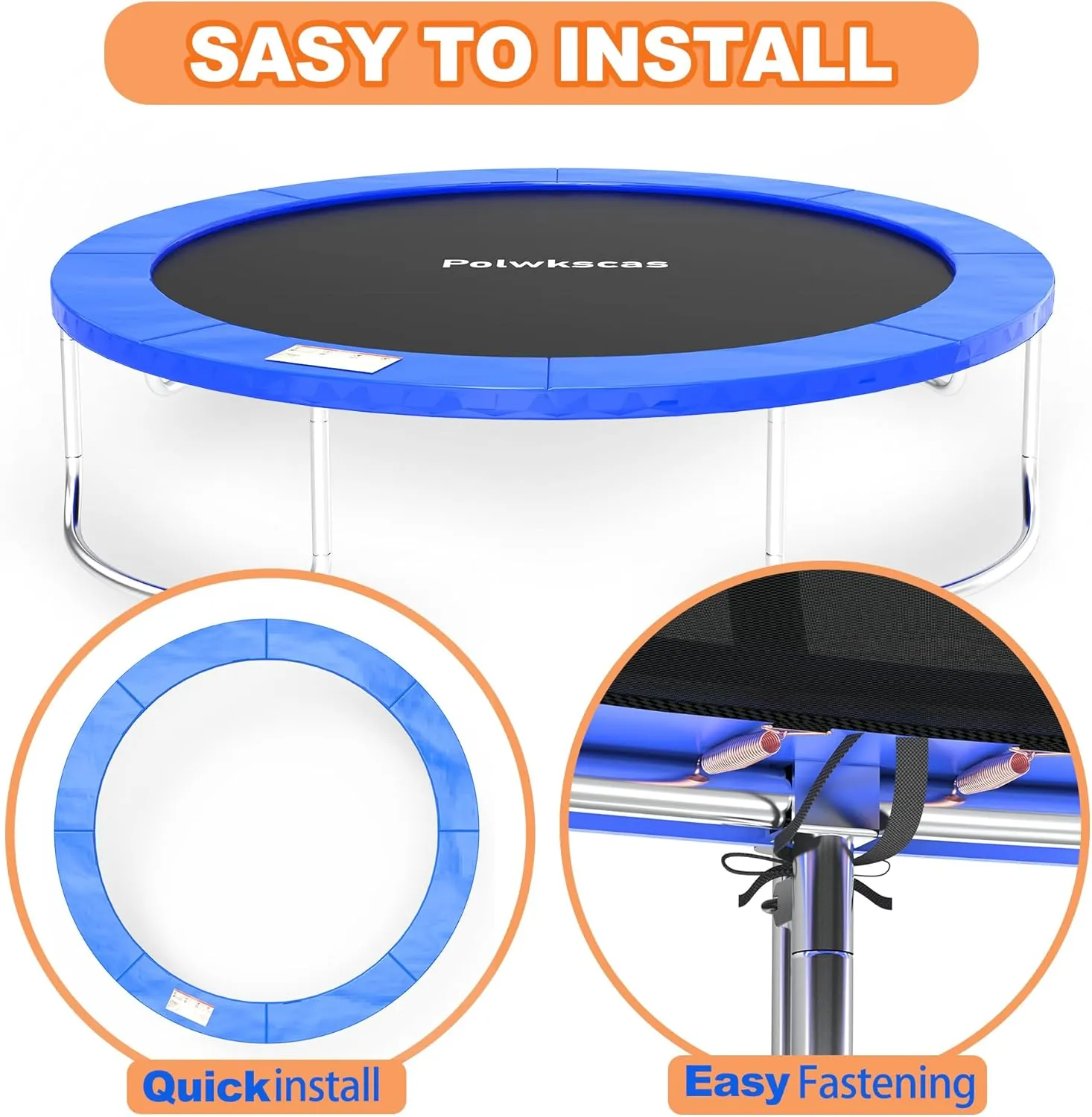 Trampoline Pad, 10ft 12ft 14ft Trampoline Replacement Safety Pad, Waterproof and Tear-Resistant Safety Spring Cover Round Frame Pad, No Hole for Pole, Trampoline Pad Replacement