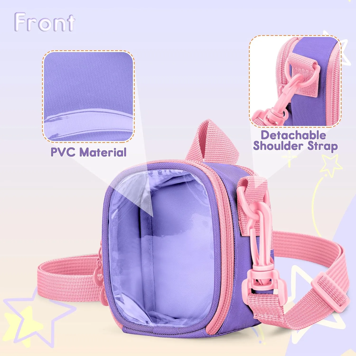 Transparent Carrying Case Compatible with Yoto Mini (2024 Edition), Back Pocket for Cards, Accessory, Small Travel Storage Bag for Audio Player with Detachable Shoulder Strap, Purple (Bag Only)