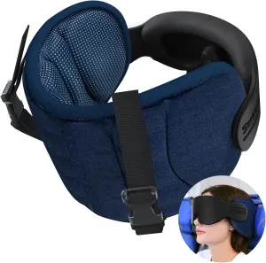 Travel Pillows for Airplanes, Airplane Pillow for Long Flight, Airplane Head Strap with Sleep Eye Mask, 360° Headrest for Car Trip, Stop Bobblehead, FSA HSA Eligible Approved, Mottled Blue