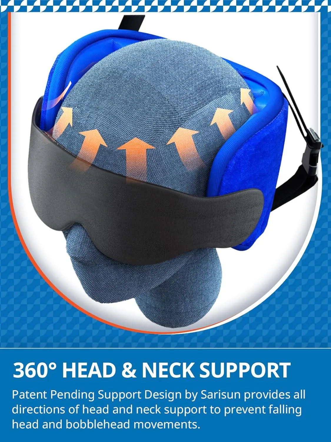 Travel Pillows for Airplanes, Airplane Pillow for Long Flight, Airplane Head Strap with Sleep Eye Mask, 360° Headrest for Car Trip, Stop Bobblehead, FSA HSA Eligible Approved, Mottled Blue